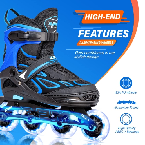2PM SPORTS Vinal Girls Adjustable Flashing Inline Skates, All Wheels Light Up, Fun Illuminating Skates for Kids Men Adul