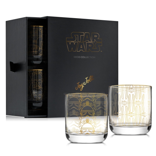 JoyJolt Star Wars Glassware. 'Deco' Lowball Glasses Set of 4, 10oz Star Wars Glasses. Short Glass Tumbler with Darth Vad