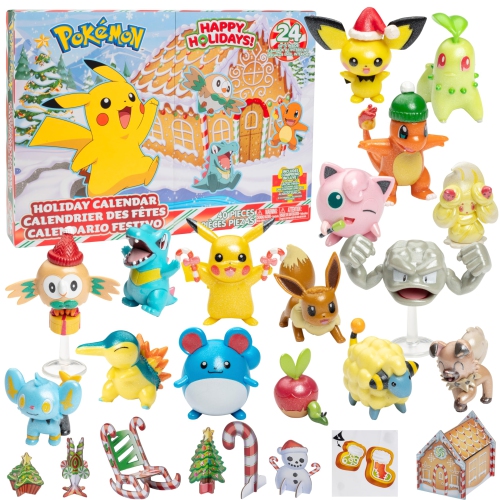 Calendrier de l'Avent des Fêtes Pokémon 2023 pour enfants, coffret-cadeau de 24 pièces - L'ensemble comprend Pikachu, Évoli, Jigglypuff et plus encore