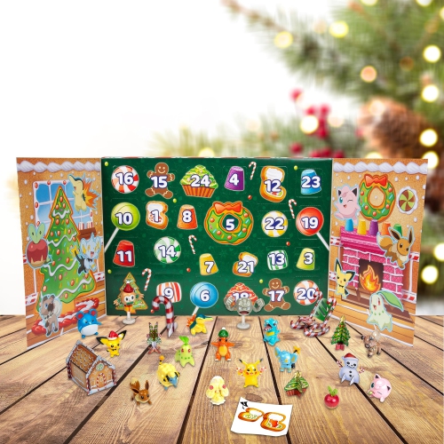 Calendrier de l'Avent des Fêtes Pokémon 2023 pour enfants, coffret-cadeau de 24 pièces - L'ensemble comprend Pikachu, Évoli, Jigglypuff et plus encore