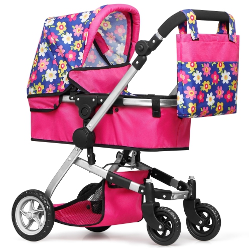 Exquisite Buggy Deluxe Doll Pram Stroller Swiveling Wheels & Adjustable Handle A Free Carriage Bag 2 Free Magic Bottles