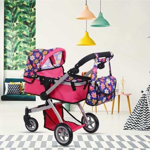 Exquisite Buggy Deluxe Doll Pram Stroller Swiveling Wheels & Adjustable Handle A Free Carriage Bag 2 Free Magic Bottles