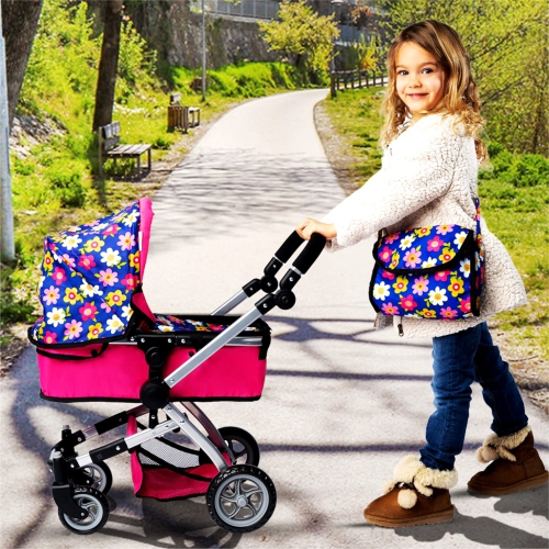 Exquisite Buggy Deluxe Doll Pram Stroller Swiveling Wheels & Adjustable Handle A Free Carriage Bag 2 Free Magic Bottles