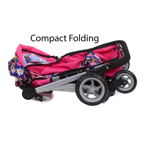 Exquisite Buggy Deluxe Doll Pram Stroller Swiveling Wheels & Adjustable Handle A Free Carriage Bag 2 Free Magic Bottles