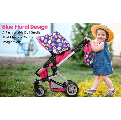 Exquisite Buggy Deluxe Doll Pram Stroller Swiveling Wheels & Adjustable Handle A Free Carriage Bag 2 Free Magic Bottles