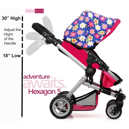 Exquisite Buggy Deluxe Doll Pram Stroller Swiveling Wheels & Adjustable Handle A Free Carriage Bag 2 Free Magic Bottles