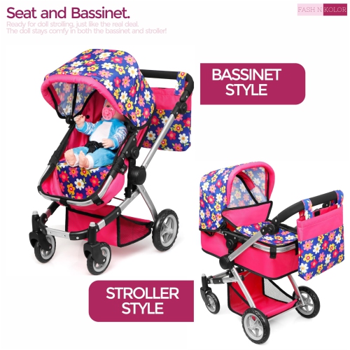 Exquisite Buggy Deluxe Doll Pram Stroller Swiveling Wheels & Adjustable Handle A Free Carriage Bag 2 Free Magic Bottles