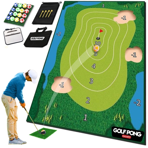 GOLF PONG  Full Swing Sports - Chip Off Challenge Chip And Stick Game - Battle Royale Golf Game With 6'x4' Premium Golf Chipping Ma