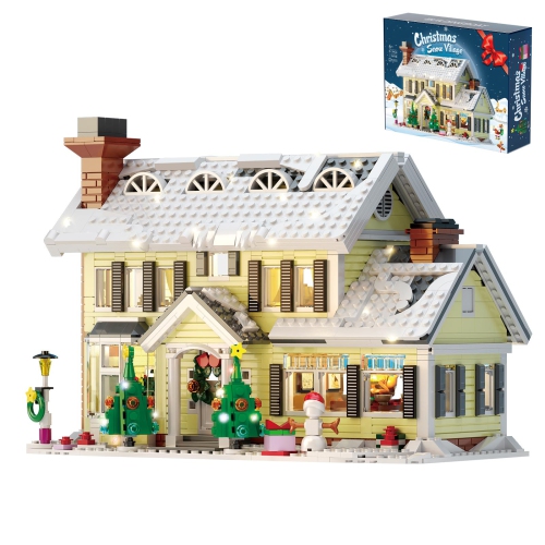 Christmas Holiday House Building Set,LED DIY Christmas Holiday Snow Village,Christmas House,Compatible with Lego,Gifts f