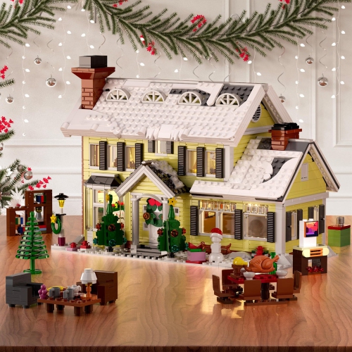Christmas Holiday House Building Set,LED DIY Christmas Holiday Snow Village,Christmas House,Compatible with Lego,Gifts f