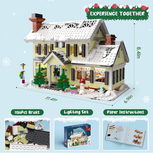 Christmas Holiday House Building Set,LED DIY Christmas Holiday Snow Village,Christmas House,Compatible with Lego,Gifts f