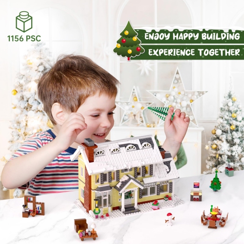 Christmas Holiday House Building Set,LED DIY Christmas Holiday Snow Village,Christmas House,Compatible with Lego,Gifts f