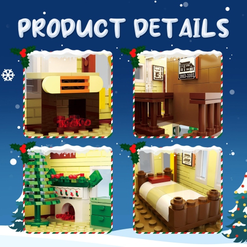 Christmas Holiday House Building Set,LED DIY Christmas Holiday Snow Village,Christmas House,Compatible with Lego,Gifts f