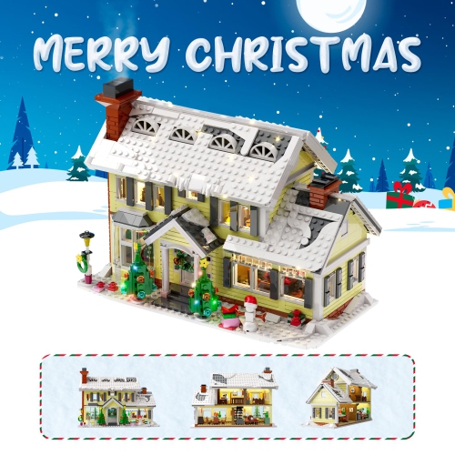 Christmas Holiday House Building Set,LED DIY Christmas Holiday Snow Village,Christmas House,Compatible with Lego,Gifts f