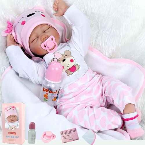 ZIYIUI Realistic Reborn Baby Doll 22 inch 55cm Soft Silicone Vinyl Doll Real Life Lifelike Eyes Closed Reborn Toddler Gi