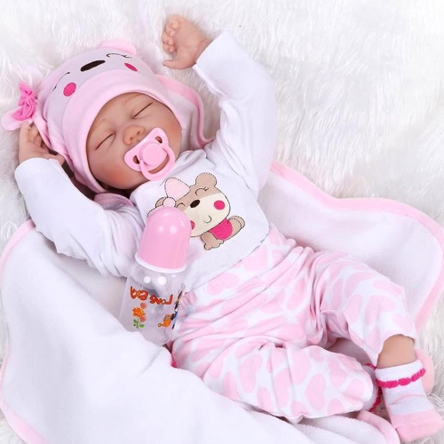 ZIYIUI Realistic Reborn Baby Doll 22 inch 55cm Soft Silicone Vinyl Doll Real Life Lifelike Eyes Closed Reborn Toddler Gi
