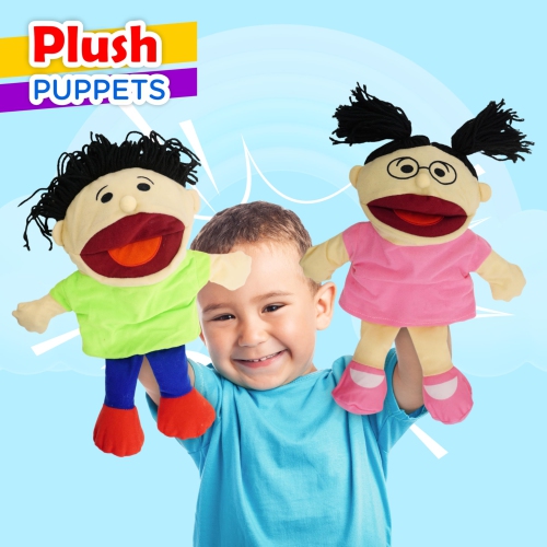 8 Hand Puppets for Kids, Multicultural Puppets with Movable Mouth Bulk Soft Plush Puppets, School Home Puppet T
