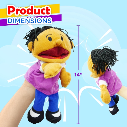 8 Hand Puppets for Kids, Multicultural Puppets with Movable Mouth Bulk Soft Plush Puppets, School Home Puppet T