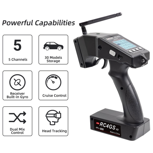 Radiolink RC4GS V3 5 Channels 2.4GHz RC Transmitter and R6FG Gyro Receiver, 30 Models Memory Surface Remote Controller f