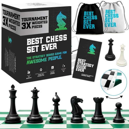 CHESS GEEKS  Best Chess Set Ever 3X Triple Weighted Tournament Size Chess Board Set (4" King) Large Staunton Modern Pieces, 20X20 Big