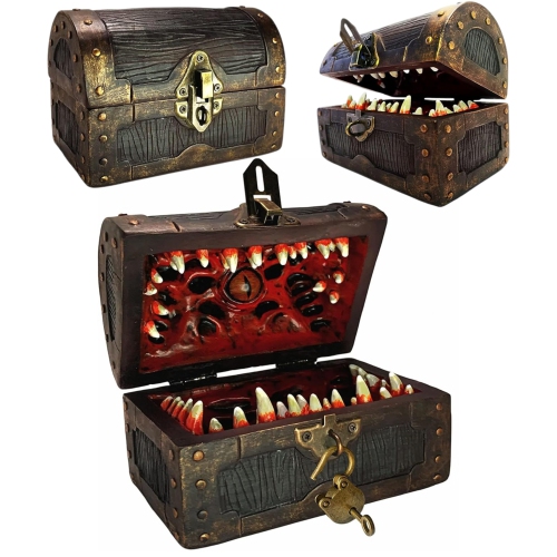 Galdor's Guild Mimic Chest Dice Storage Box | Free Lock & Key | Compatible with Dungeons & Dragons Players, Dungeon Mast