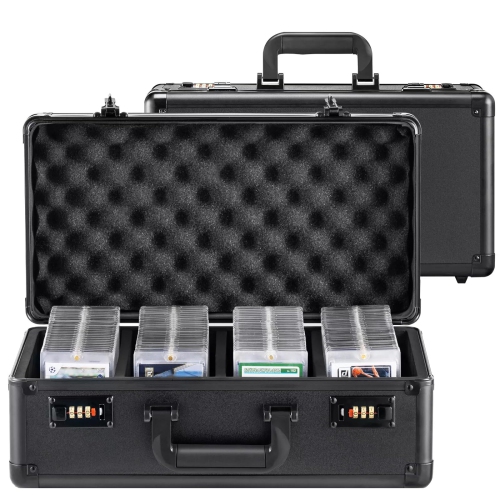 ASDJAKZP Graded Card Storage Box, 160+ 4 Row Graded Card Case with Handle, Psa Slab Case with Foam Interior, Lockable Pr