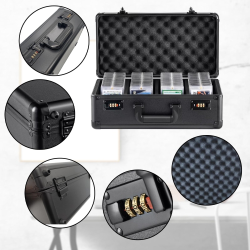 ASDJAKZP Graded Card Storage Box, 160+ 4 Row Graded Card Case with Handle, Psa Slab Case with Foam Interior, Lockable Pr