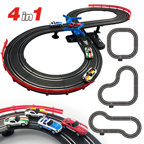 Ensembles de piste de course pour voitures à fente AGM MASETCH avec 4 superbes voitures à fente, une batterie ou une piste électrique, 2 manettes,