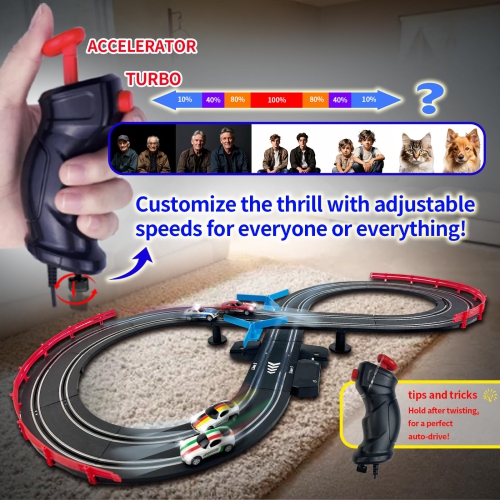 Ensembles de piste de course pour voitures à fente AGM MASETCH avec 4 superbes voitures à fente, une batterie ou une piste électrique, 2 manettes,