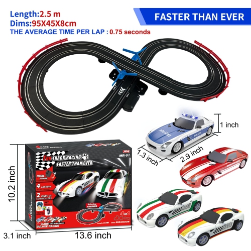 Ensembles de piste de course pour voitures à fente AGM MASETCH avec 4 superbes voitures à fente, une batterie ou une piste électrique, 2 manettes,
