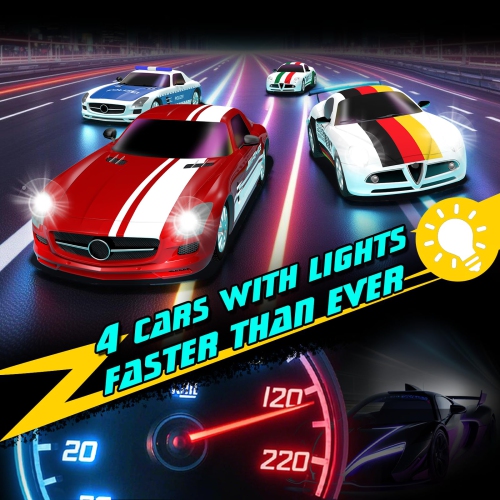 Ensembles de piste de course pour voitures à fente AGM MASETCH avec 4 superbes voitures à fente, une batterie ou une piste électrique, 2 manettes,