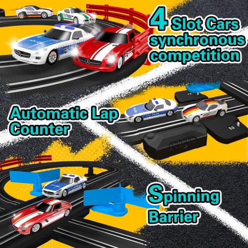 Ensembles de piste de course pour voitures à fente AGM MASETCH avec 4 superbes voitures à fente, une batterie ou une piste électrique, 2 manettes,