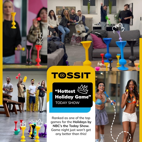 TOSSIT Game Set - Indoor, Outdoor Suction Cup Throwing Party Game - Family Friendly - Twin Pack - Red Cyan Pink Blue - P