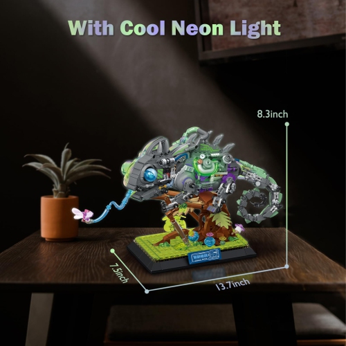 JMBricklayer Adult Building Sets Neon Body Mechanical Chameleon 70124, Cool Rainforest Animals Collectible Display Model