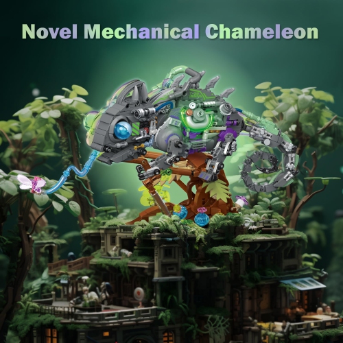 JMBricklayer Adult Building Sets Neon Body Mechanical Chameleon 70124, Cool Rainforest Animals Collectible Display Model
