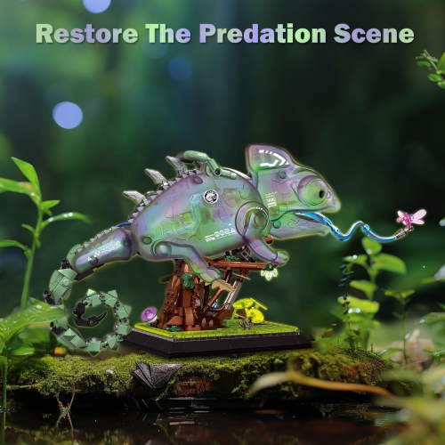 JMBricklayer Adult Building Sets Neon Body Mechanical Chameleon 70124, Cool Rainforest Animals Collectible Display Model