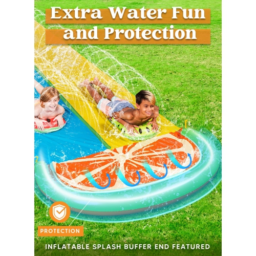 Sloosh 22.5ft Double Water Slides with 2 Body Boards Backyard Outdoor Slip Lawn Waterslide 2 Sliding Racing Lanes with S