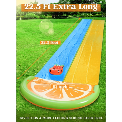 Sloosh 22.5ft Double Water Slides with 2 Body Boards Backyard Outdoor Slip Lawn Waterslide 2 Sliding Racing Lanes with S