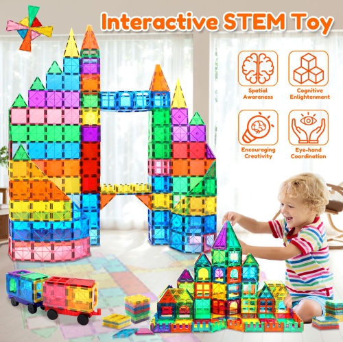 Magnetic Tiles,100PCS Large Magnetic Blocks Toys for Toddlers Kids Age 3-5 4-6 8-10 8-13 STEM Educational Montessori Mag
