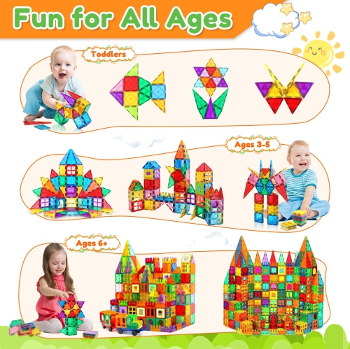 Magnetic Tiles,100PCS Large Magnetic Blocks Toys for Toddlers Kids Age 3-5 4-6 8-10 8-13 STEM Educational Montessori Mag