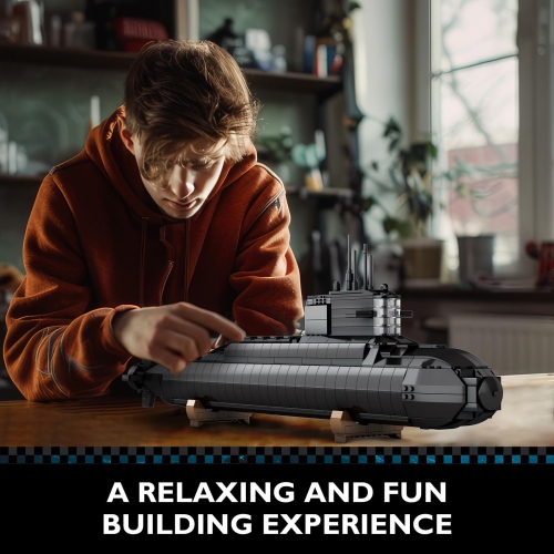 JMBricklayer Nuclear Submarine Building Sets - Military Submarine Toys with Lights, WW2 History Collectible Home Decor B
