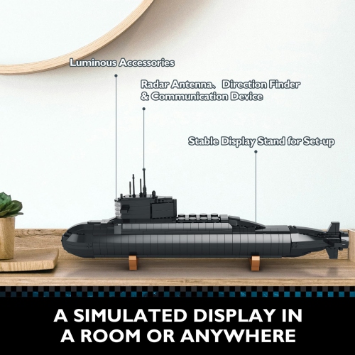 JMBricklayer Nuclear Submarine Building Sets - Military Submarine Toys with Lights, WW2 History Collectible Home Decor B