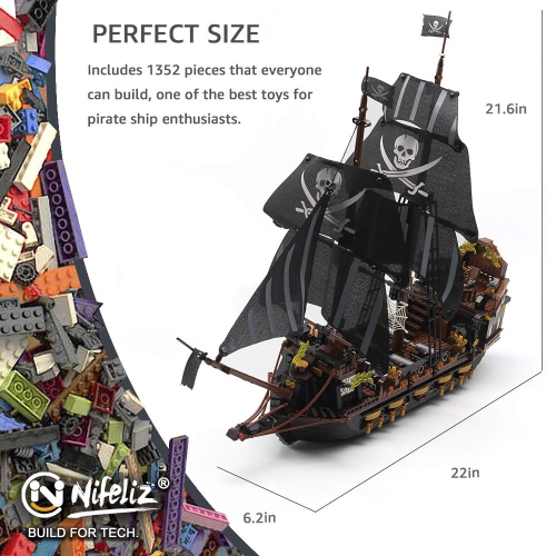 Nifeliz Black Hawk Pirates Ship Model Building Blocks Kits - Construction Set to Build, Model Set and Assembly Toy for T
