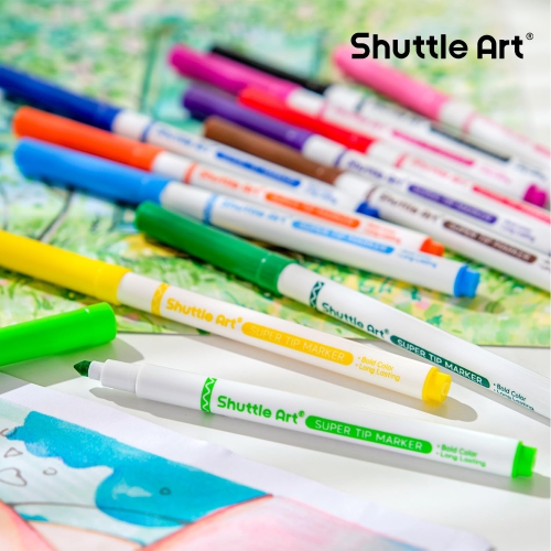 Shuttle Art – Paquet de 312 marqueurs lavables Super Tips, 12 couleurs variées, pointe conique, grand format, en vrac, boîte, en prime
