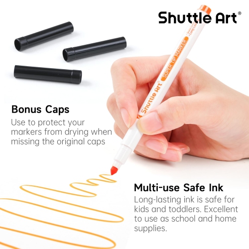 Shuttle Art – Paquet de 312 marqueurs lavables Super Tips, 12 couleurs variées, pointe conique, grand format, en vrac, boîte, en prime