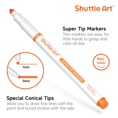 Shuttle Art – Paquet de 312 marqueurs lavables Super Tips, 12 couleurs variées, pointe conique, grand format, en vrac, boîte, en prime