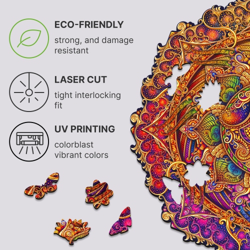 UNIDRAGON Original Wooden Jigsaw Puzzles - Mandala Inexhaustible Abundance, 350 pcs, King Size 13"x13", Beautiful Gift P
