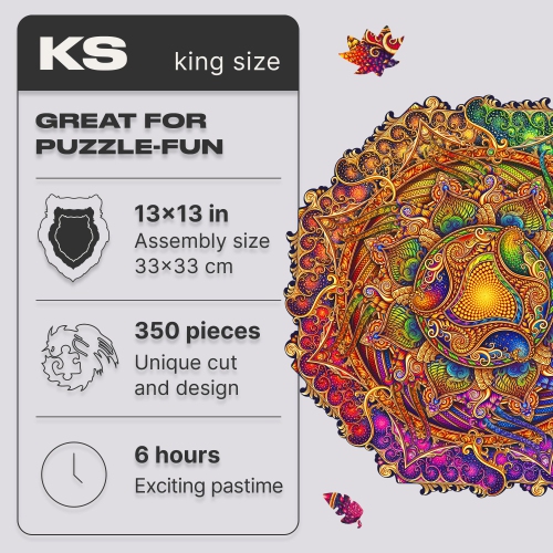 UNIDRAGON Original Wooden Jigsaw Puzzles - Mandala Inexhaustible Abundance, 350 pcs, King Size 13"x13", Beautiful Gift P