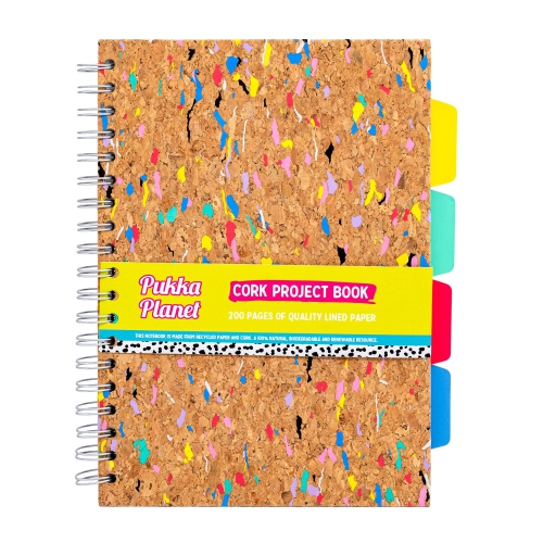 Pukka Pad, Pukka Planet B5 Cork Project Book , Twin Wire Bound Notebook with 200 Pages, 100 Sheets of FSC Recycled, 8mm Lined, 80GSM Paper for Home,
