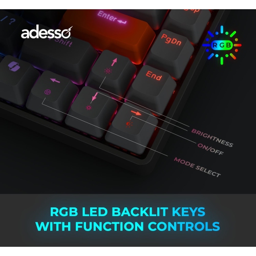 Adesso EasyTouch 1000 RGB Mechanical Keyboard – Wireless/Wired/Bluetooth, QMK/VIA, Hot-Swap Red Switches, USB-C, 84-Key